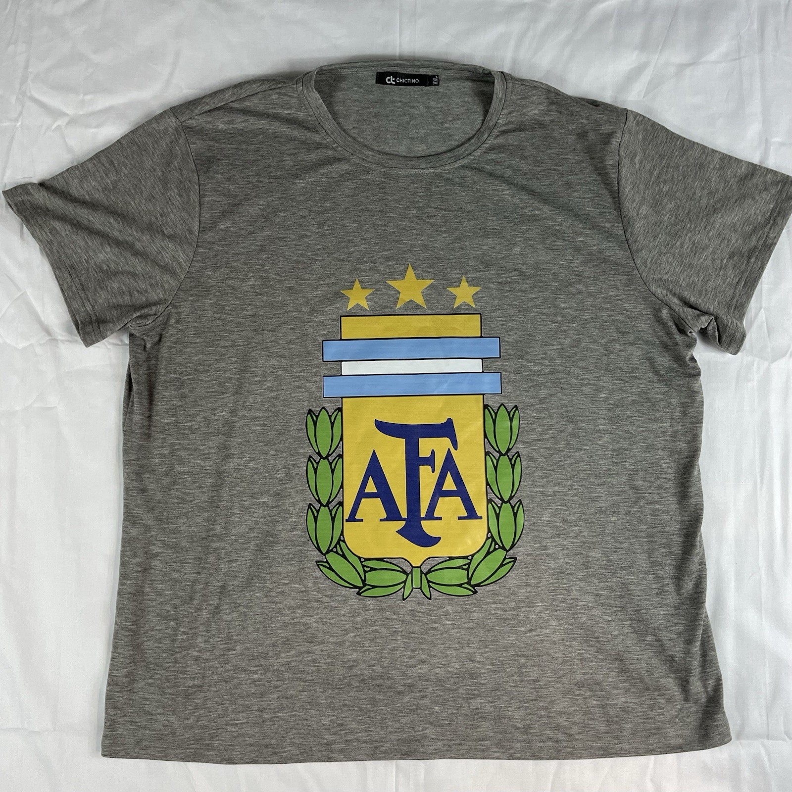 Argentina National Team AFA 3 Star Crest Grey XXL Soccer Jersey Messi #10