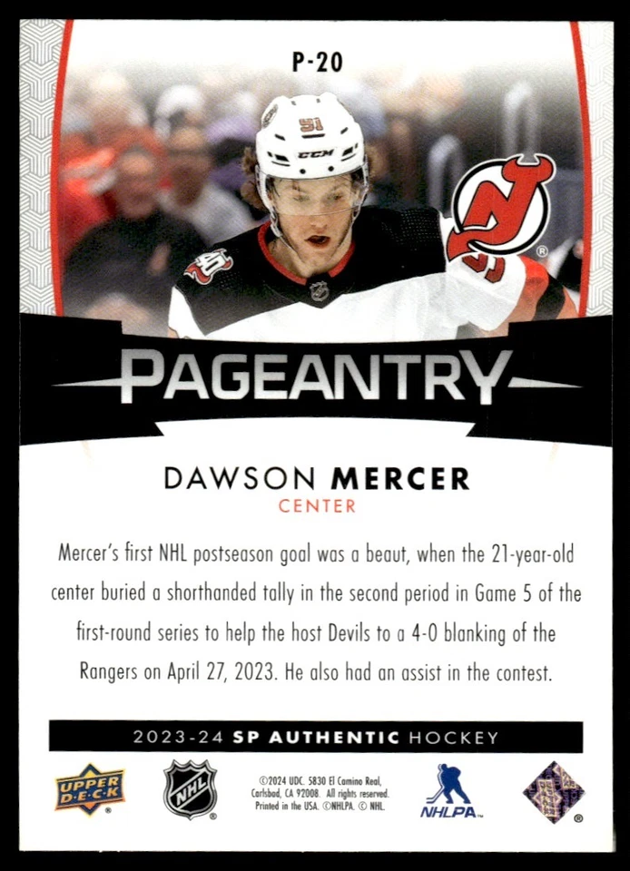 2023-24 SP Authentic Pageantry Dawson Mercer New Jersey Devils #P-20 - Image 2 of 2
