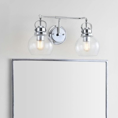 JONATHAN Y Shirley 17.5 in. 2-Light Metal/ Bubbled Glass Chrome Vanity Light
