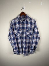Vintage Sears Fieldmaster Shirt Men M Blue Plaid Perma-Prest Flannel Made In USA
