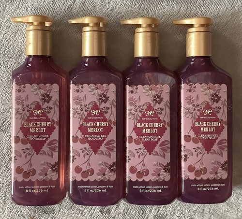 Bath & Body Works BLACK CHERRY MERLOT Cleansing Gel Hand Soap Lot Set OF 4