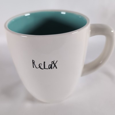 Rae Dunn by Magenta Relax Coffee Mug   Ocean blue Interior   Great Condition
