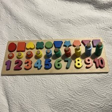 Wooden Puzzles Toys for Kids Toddler Preschool Number Sorter Counting Shape ...