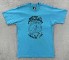 Vtg Screen Stars Best Large Blue Made In USA Shirt Lumberjack Saloon Lolo Mo 90s