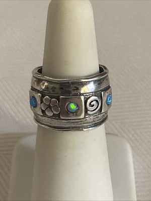 Didae Shablool Beautiful Sterling Silver Blue Opal Ring Size 6