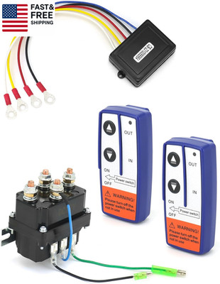 Wireless Remote Control Winch Kit - 12V, 250A, Steel, Waterproof, Solenoid Rel