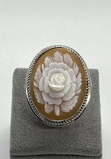 Anello In Argento Con Rosa In Cammeo Sardonico 30x24 Ovale