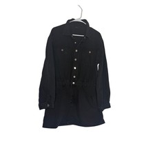 Women's Black Denim Shirt Dress Size L Snap Button Utility Pockets Casual