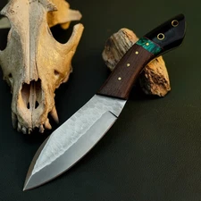 Gift-Ready 8.8" Damascus / Steel Knife Full Tang Hunt it Hunt + Leather Sheath