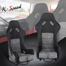 Pair Of Grey Suede Leather Fixed Position Racing Bucket Seats Sliders Pair