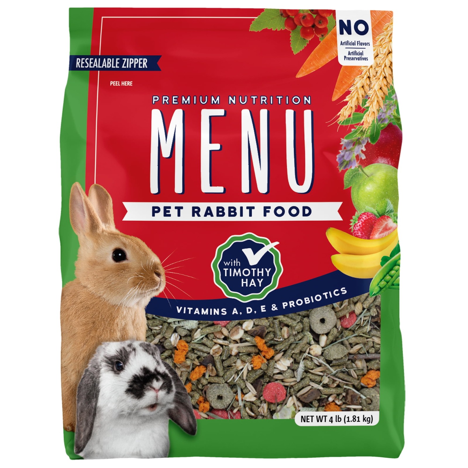 Premium Rabbit Food Pellets Blend 4 Lb Bag Menu Timothy Hay