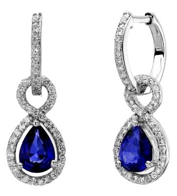 1,64Ct Natürlicher Diamant 14K BIS Geprüft Weißgold Saphir Dangle Ohrringe - Bild 1 von 4