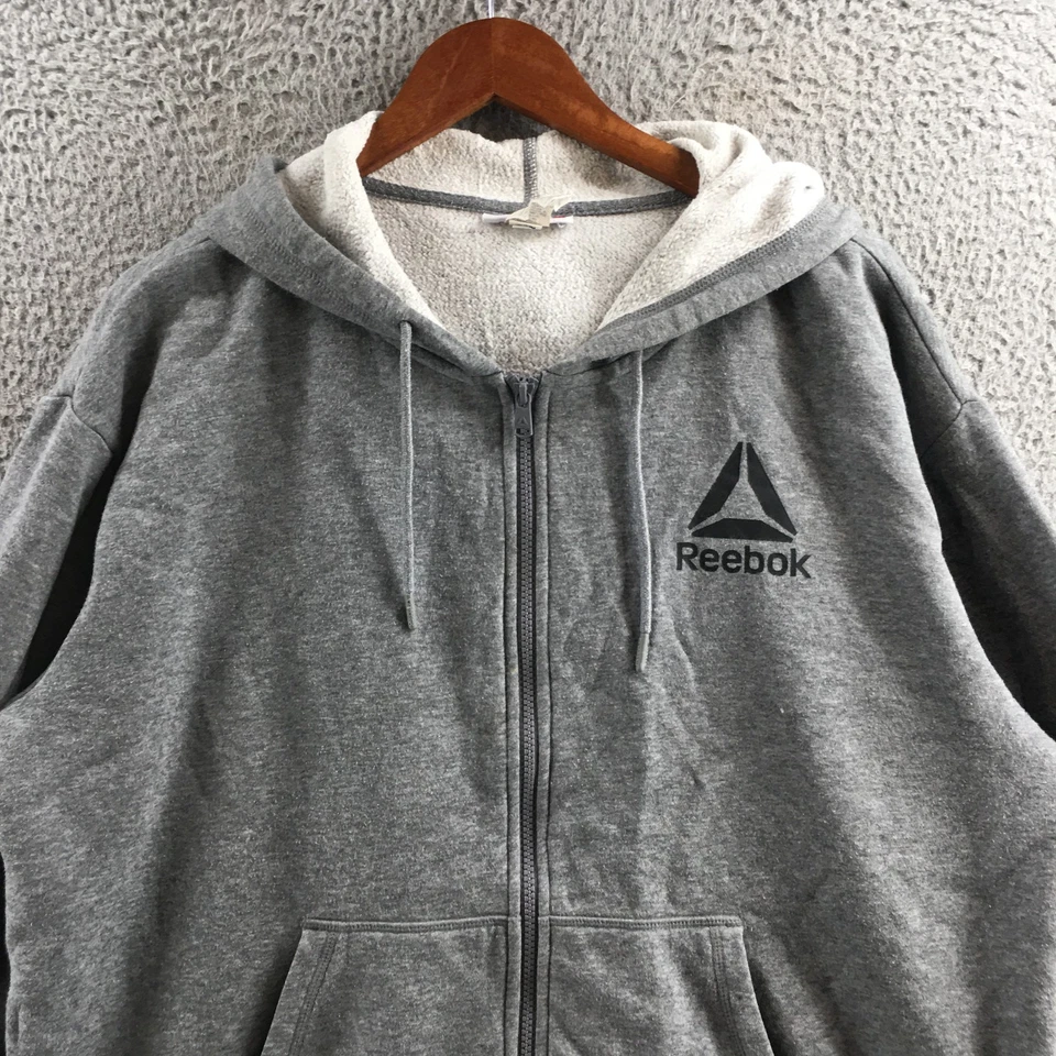 Reebok Full Zip Hoodie & Sweatshirt Mens XL Gray Cotton Blend Long Sleeve Hooded - Image 2 of 4