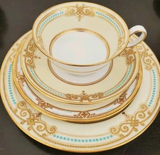 Rare Copeland Spode Jeweled Cup Saucer Dessert Plates Turquoise Jewels 6 Avail