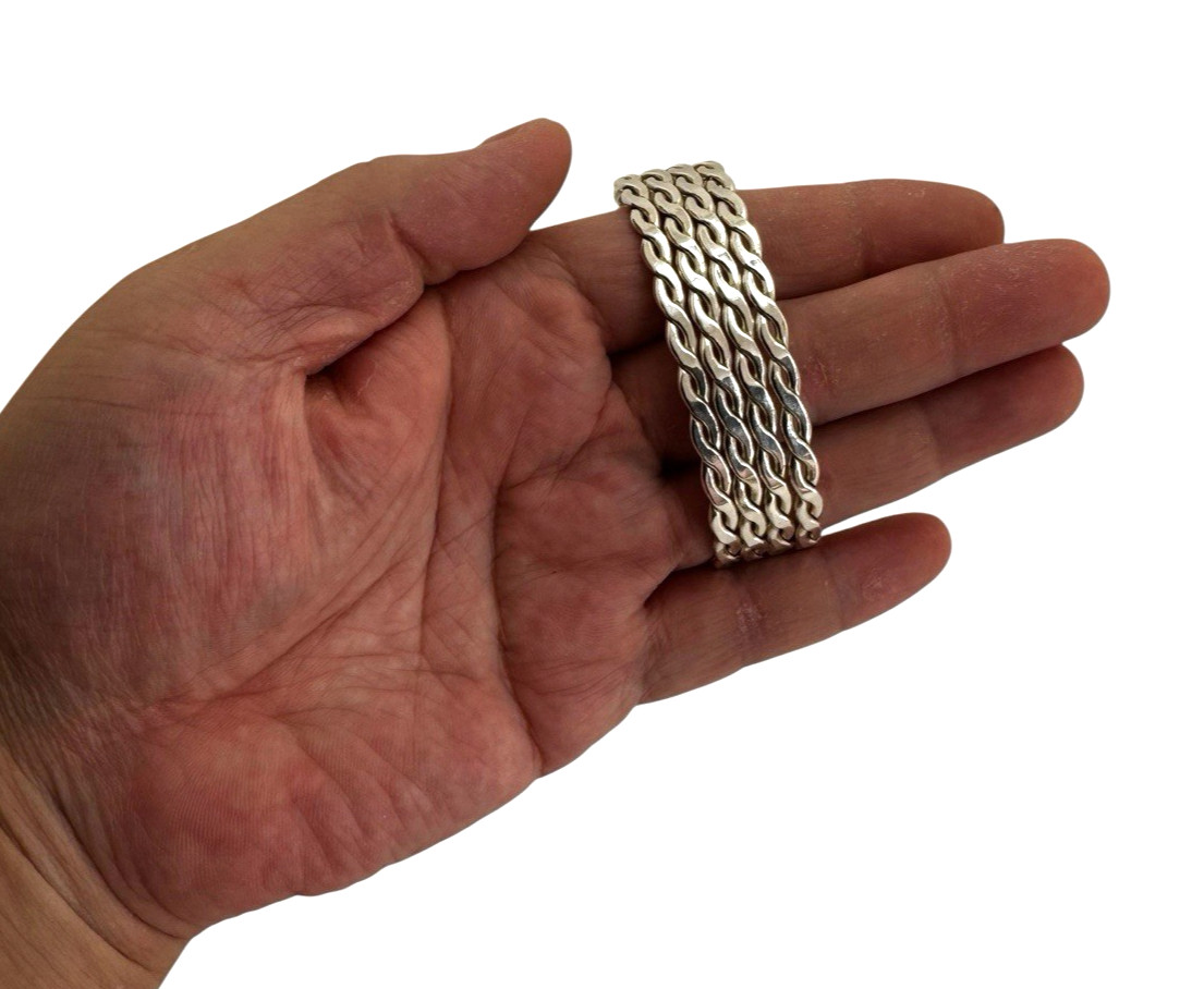 Mexico Solid Sterling Silver Braided Cuff Braclet… - image 7