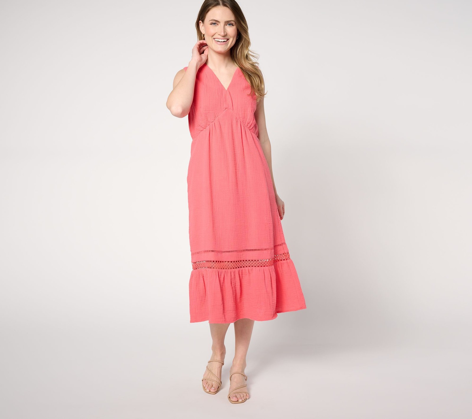 Isaac Mizrahi Live! Women's Petite Dress PXL Bridgehampton Gauze Pink A646551