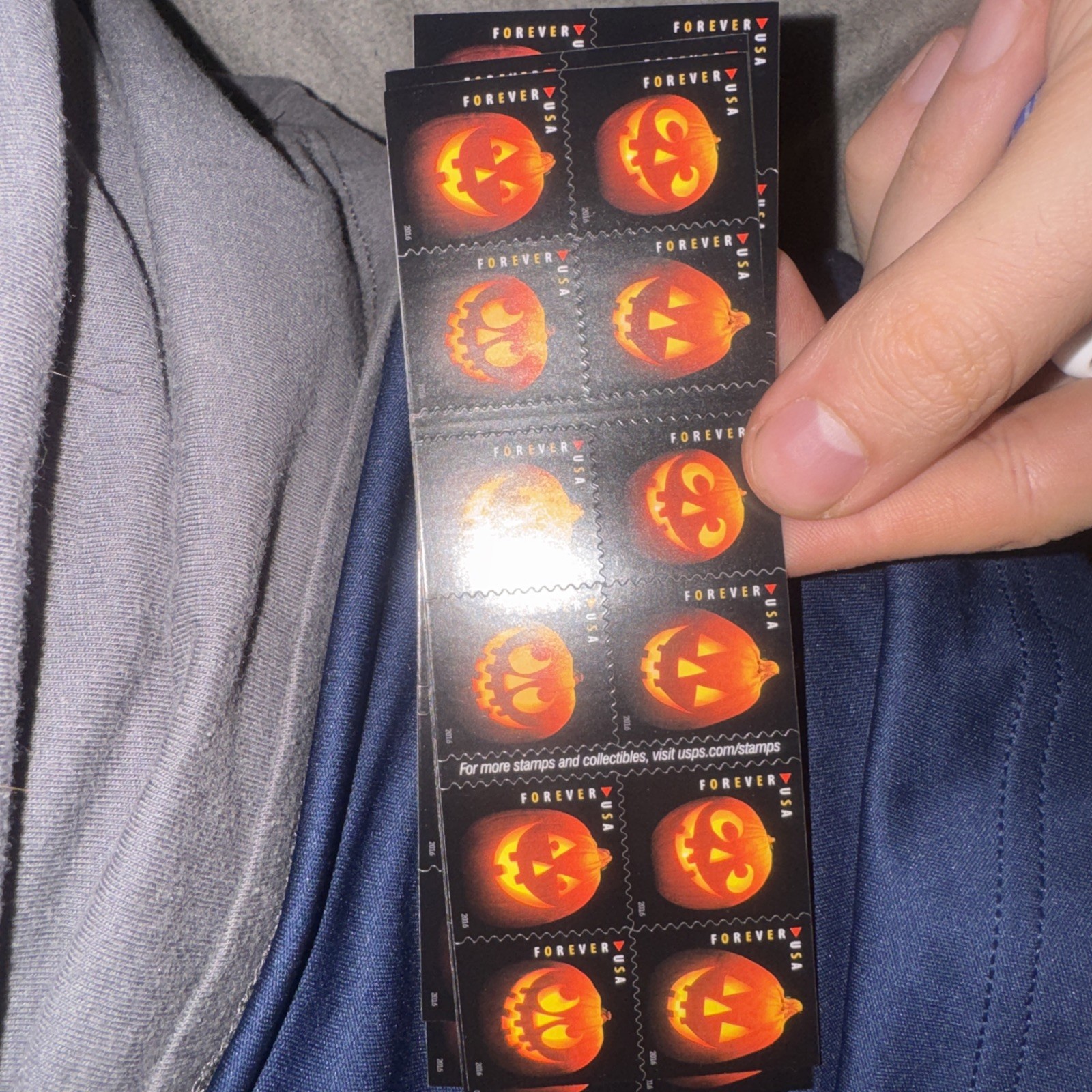 2016 USPS SHEET OF 20 FIRST CLASS LETTER STAMPS HALLOWEEN JACK-O'-LANTERNS