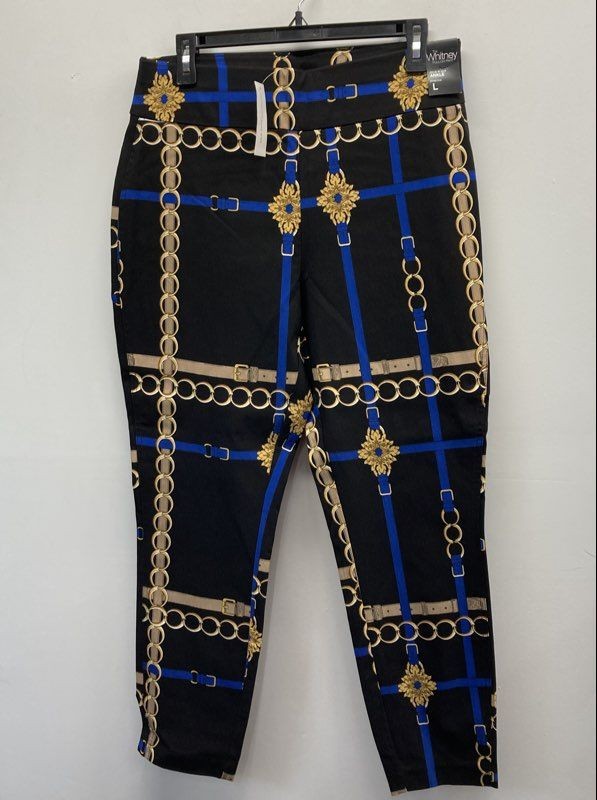 New York & Company Women's Whitney Pull-On Pant Chain Print High-Waist Sz L NWT