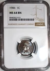 NGC MS-64 BN 1906 Indian Head Cent, Superbly Struck w/ Cartwheeling Mint Luster!