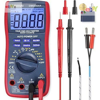 Astroai True Rms Digital Multimeter 6000 Counts With Manual And Auto Ranging; Measures Voltage, Current, Resistance, Continuity, Capacitance, Frequency; Tests Diodes, Transistors, Temperature (759974998225)