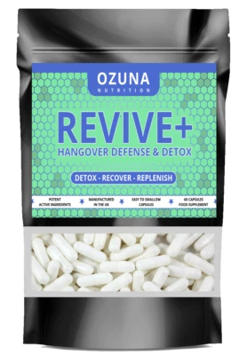 OZUNA NUTRITION REVIVE+ STRONG LIVER ALCOHOL DETOX SUPPORT HANG OVER PREVENTION CAPSULES 60 CAPS