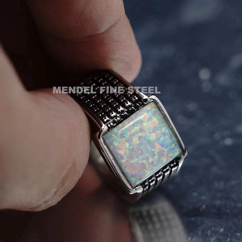 Anillo cuadrado de piedra de ópalo de fuego de imitación cuadrado para hombre MENDEL para hombre talla 7 8 9 10 11 12-15 Foto 4 de 4