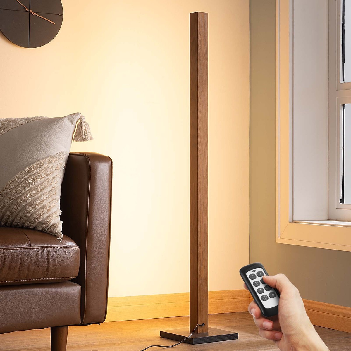 EDISHINE Mid Century Modern Floor Lamp Dimmable Wood LED Corner