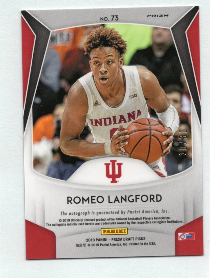 2019 Panini Prizm Draft Picks Carolina Blue /30 Romeo Langford #73 Rookie Auto - Image 2 of 2
