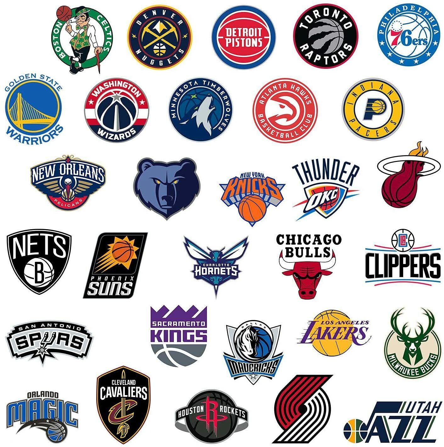 SET OF 30 NBA TEAM LOGO VINYL STICKERS PLUS 1 NBA LOGO STICKER ...