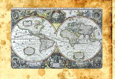 wire wall art 1630 Geographic Hydrographic world map tin metal sign