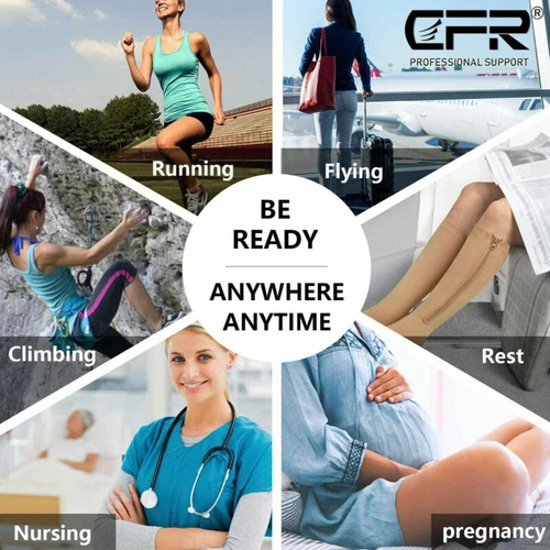 Compression Socks Stockings Men Women 20-30 mmHg Knee High Support With Zipper - Picture 4 of 17