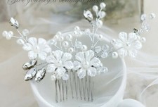 NEW Pearl Flower And Crystal Silver Hair Comb Wedding Bride Headpiece Accessory