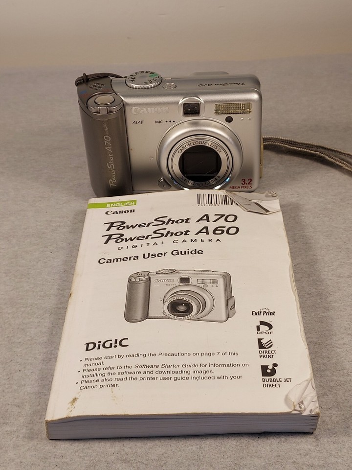 Canon PowerShot A70 Silver Digital Camera w/Memory Card & Manual