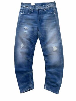 G-Star A Crotch Jeans Destressed Destroy Hose W24 L32 Dirty Used hellblau