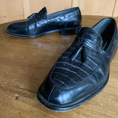 Florsheim Imperial Black Alligator Vamp Tassel Loafers Mens 9 D