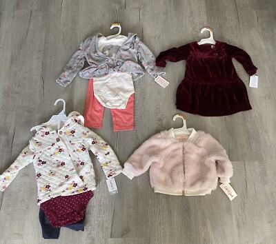2 Carters 3 Piece Outfit Sets & Velvet Dress Plus Cat & Jack Faux Fur  Jacket NWT | eBay