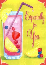 Glass of Raspberry Lemonade with Purple Straw Sweetest Day Card