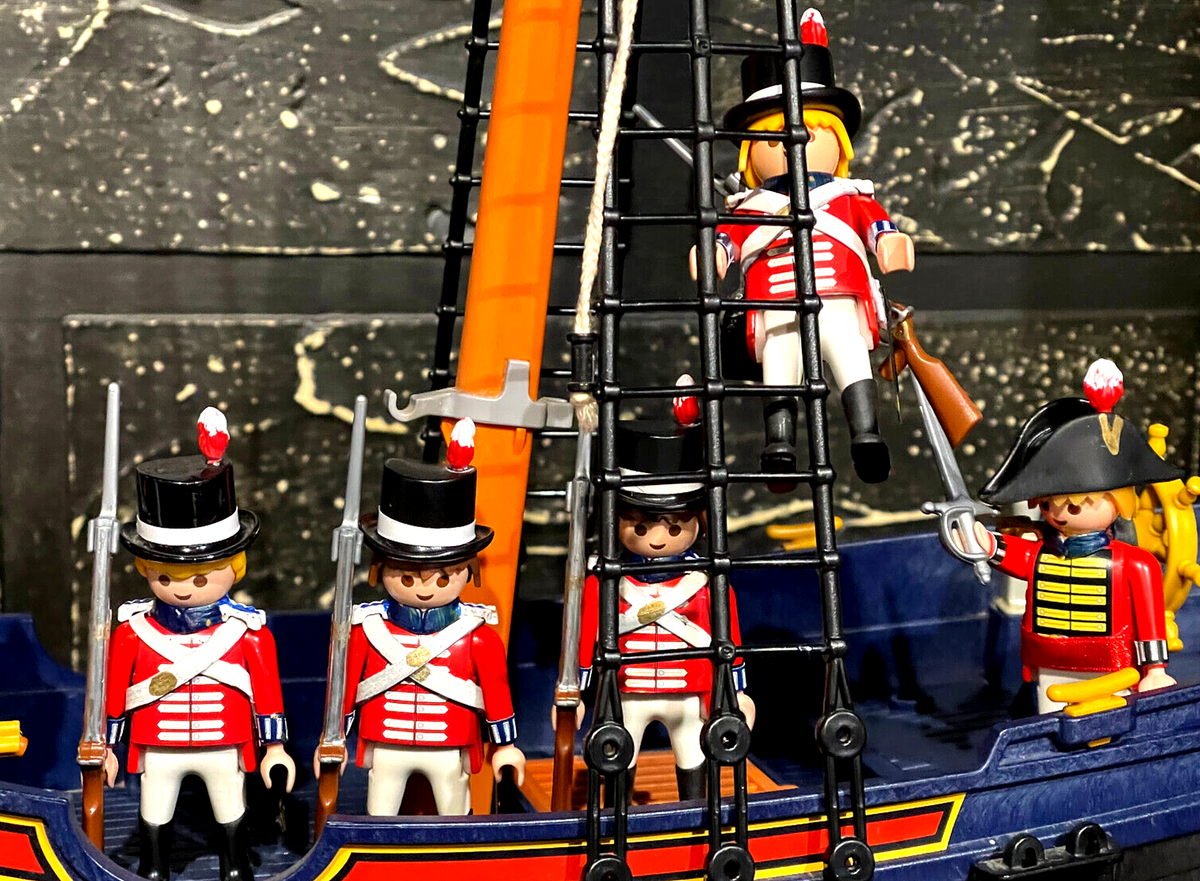 5 X Colonial Garde Soldat Bleu Marine Playmobil À Afrique Habits Rouges Français