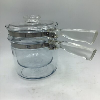 Pyrex Double Boiler #6283 1 1/2 Qt Flameware With Lid Complete