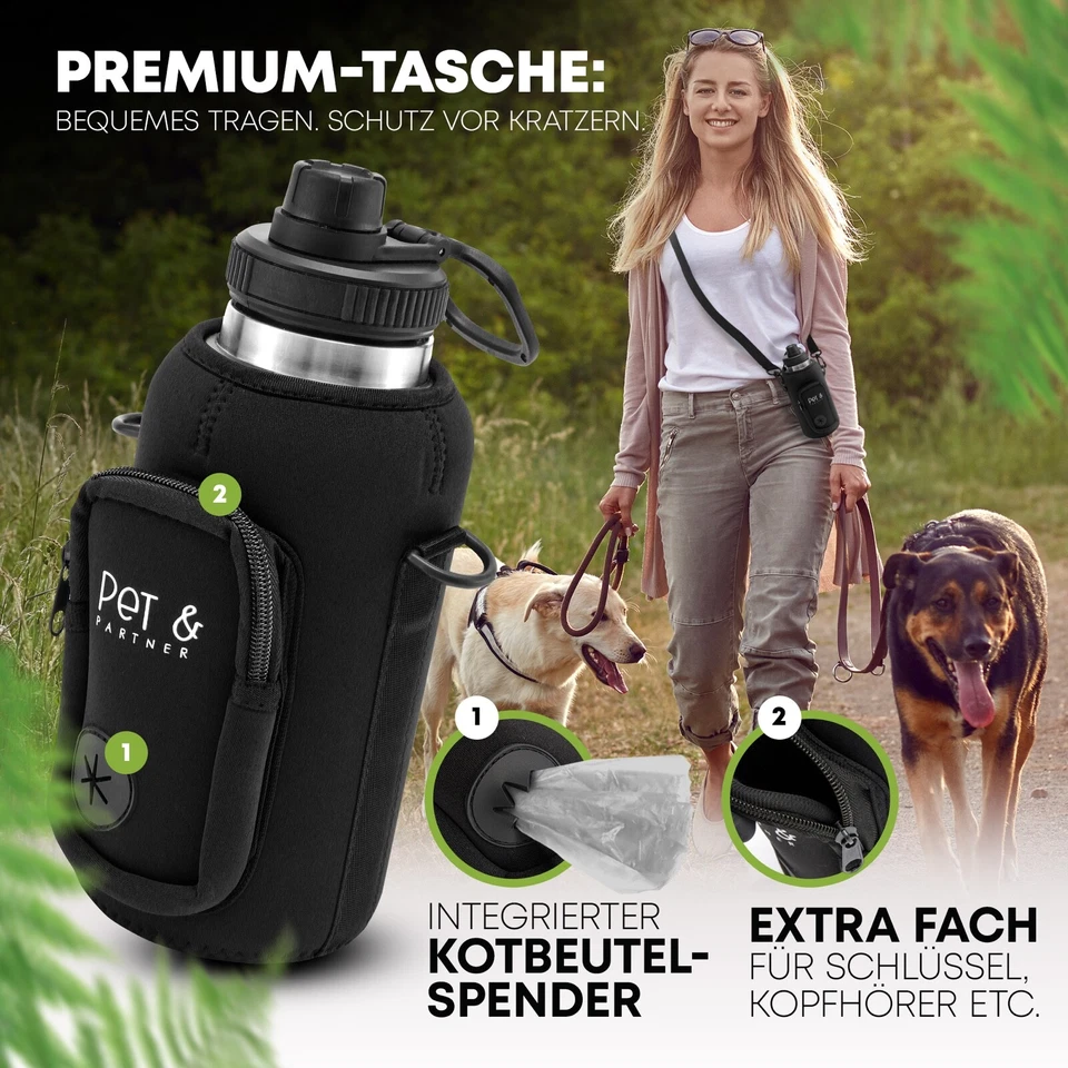 Hundetrinkflasche Edelstahl 950ml + Tasche Inkl. 2x Hundenapf & Kotbeutelspender - Bild 3 von 4