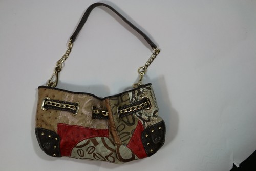 BEBE Vintage Purses Handbags Small Leather Beige brown red Chain Logo Bb Print - Picture 3 of 8