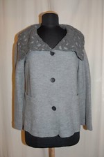 SUSAN BAUMGÄRTEL leichte Design Jacke Blazer Walkloden breiter Kragen grau NEU