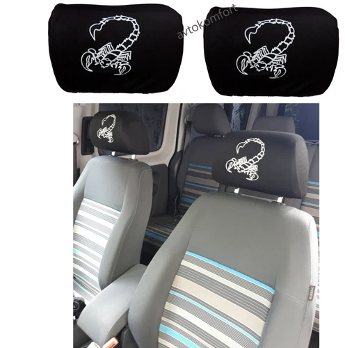 Pair Black Scorpion Headrest Covers  Car Van Bus Two Head Rest Covers Universal