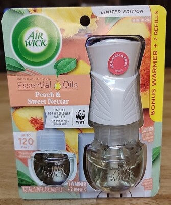 Air Wick Essential Oils Peach & Sweet Nectar   2 pack  1 Warmer