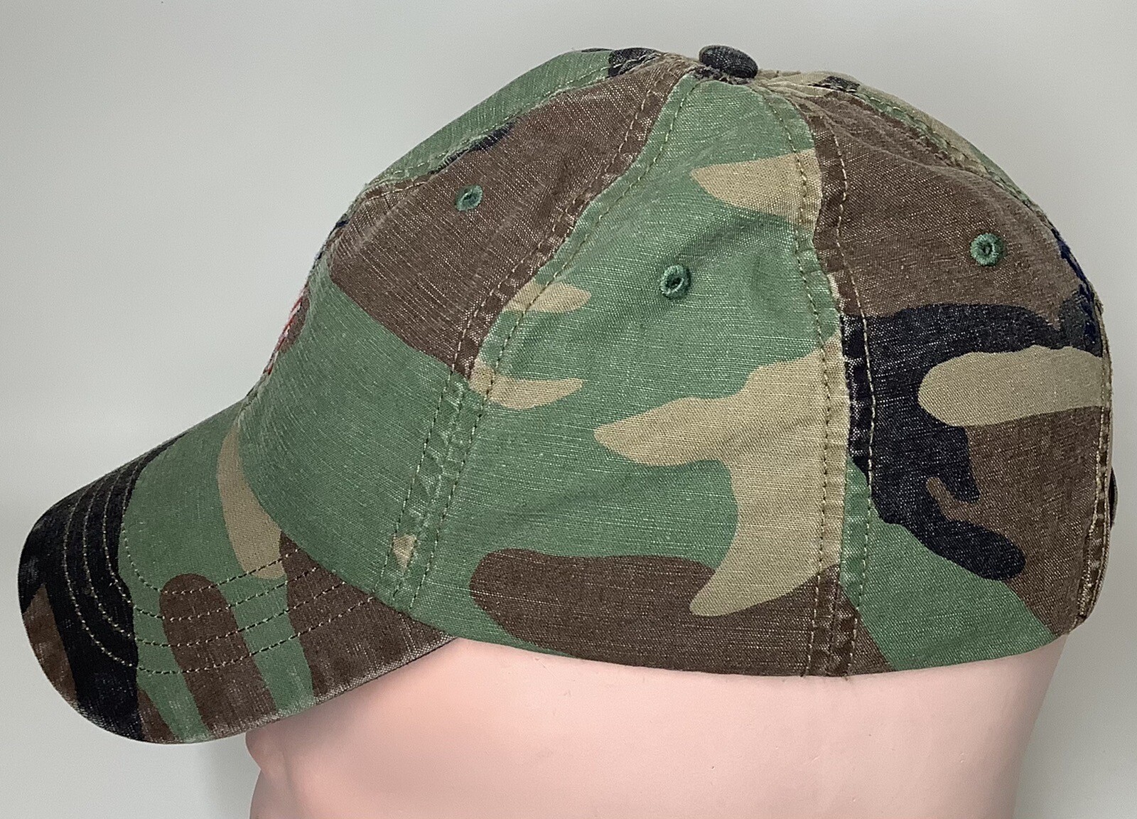 Cappello berretto Polo Ralph Lauren verde mimetico Big Pony bandiera USA patriottica 4 luglio raro