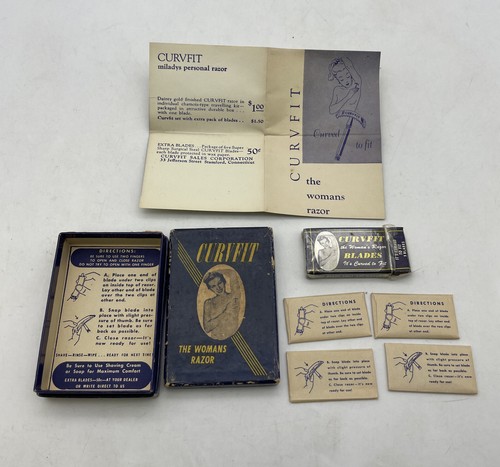 Vintage CURVFIT Womens 4 Razor Blades Original Box Instructions Advertising
