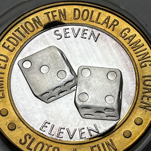 7/11 Limited Edition Ten Dollar Gaming Token .999 Fine Silver Strike Rare - Picture 2 of 20
