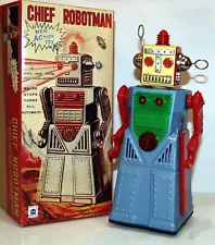 Chief Robotman Robot Battery Operated Tin Toy BLUE