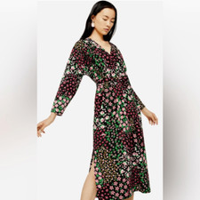 Topshop Nordstrom Floral Long Sleeve Belted Midi Dress Size 2