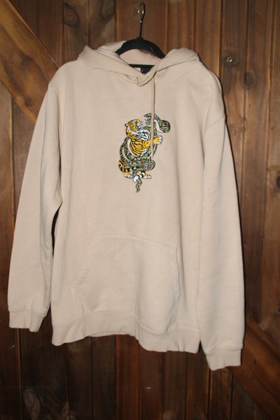H&M Relaxed Fit Embroidered Beige Hoodie - Size L